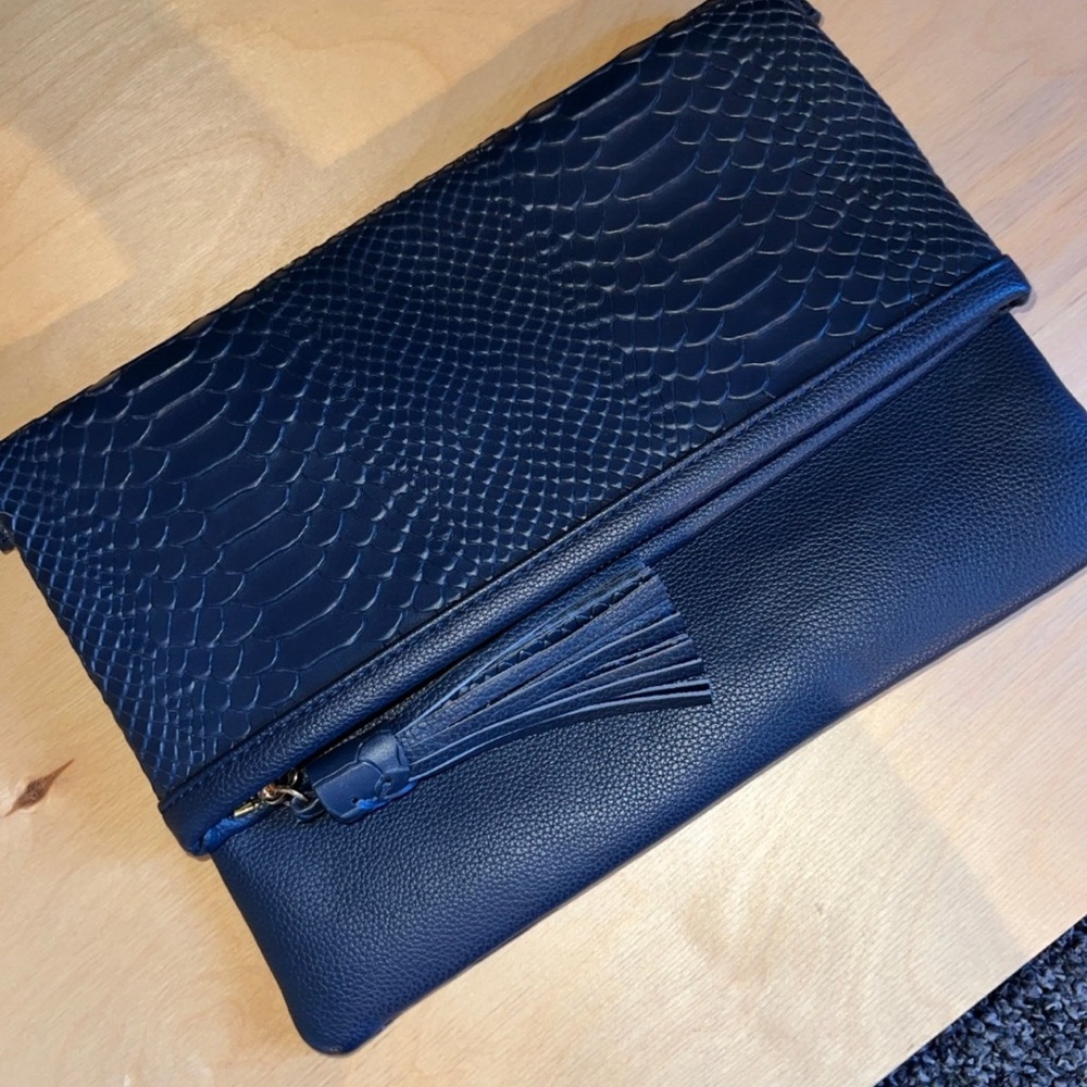 GiGi New York Stella Fold Over Leather‎ Python Snake Embossed Clutch